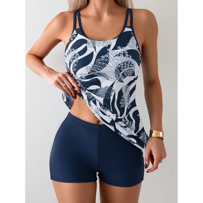 European And American New Women's Slim Fit Printed Boxer Shorts Two-piece Swimsuit Set null