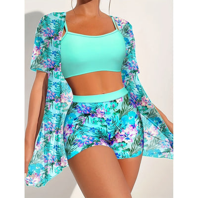 Local WarehouseFashionable Printed Slimming High Waisted Bikini Three Set Beach Vacation Sunscreen Swimsuit null